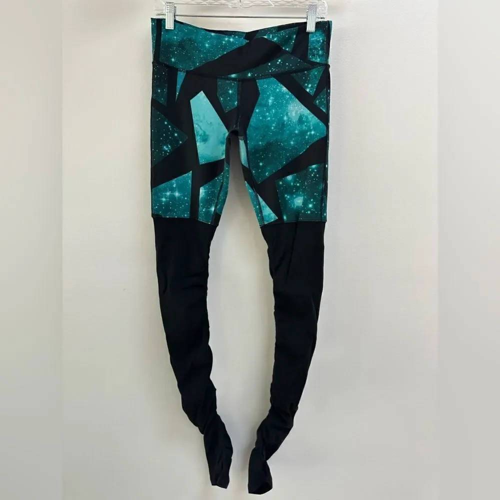 Alo Yoga Goddess Galaxy Print Ribbed Leggings M | Green Space Stirrup Yoga Pants